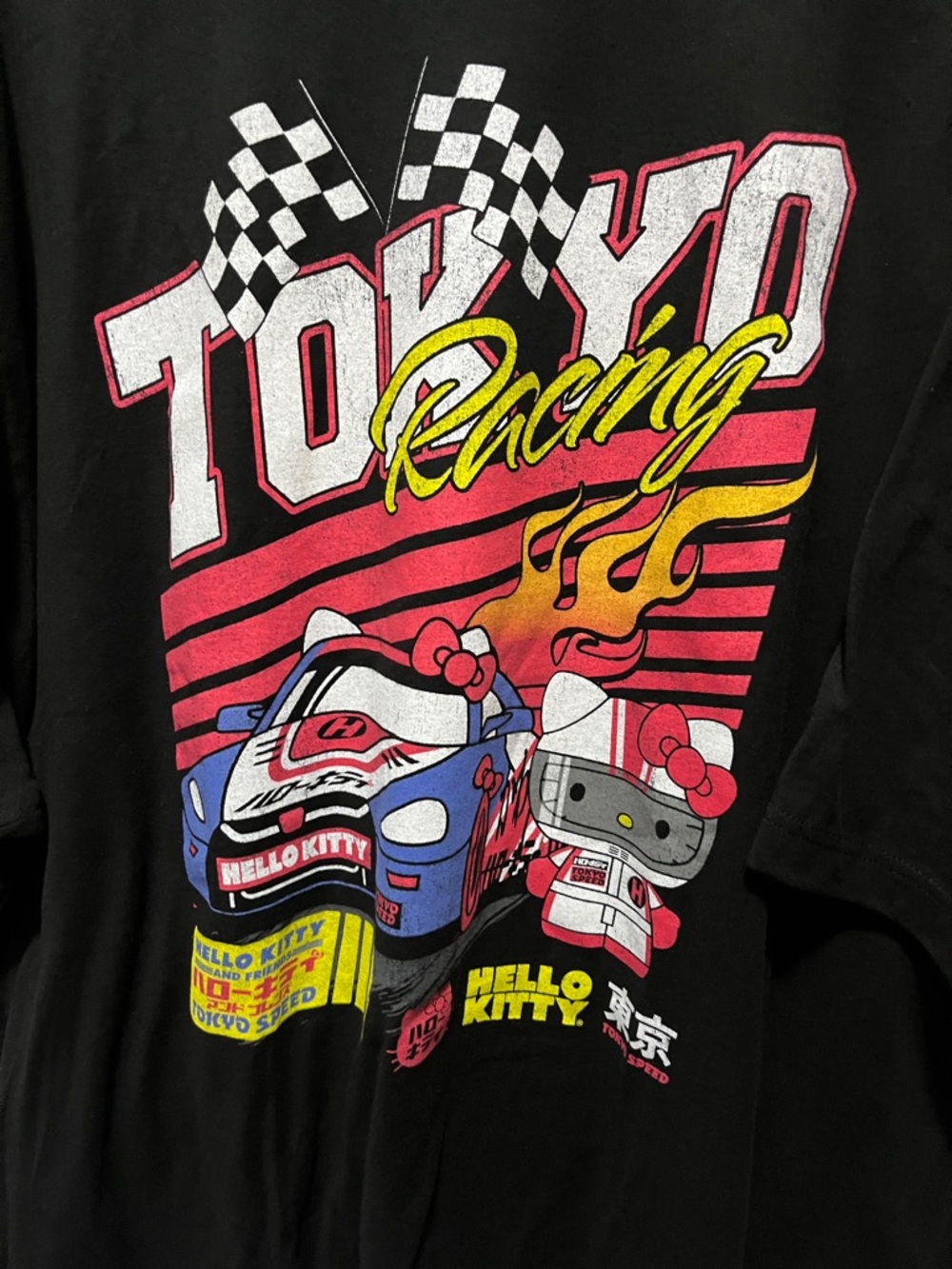 Hello Kitty Black Racing Graphic Tee with Red, Yellow & Blue - Picture 3 of 4